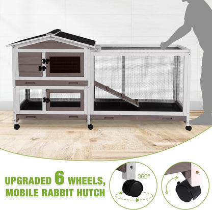 GUTINNEEN Rabbit Cage Indoor Bunny Hutch with Chew-Proof Ramp - 2 Story Guinea Pig Cages Outdoor