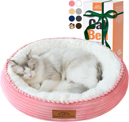 20in Washable Cat Beds for Indoor Cats - Round Donut Pet Bed for Cats, Small Dogs, Puppy, Kitten