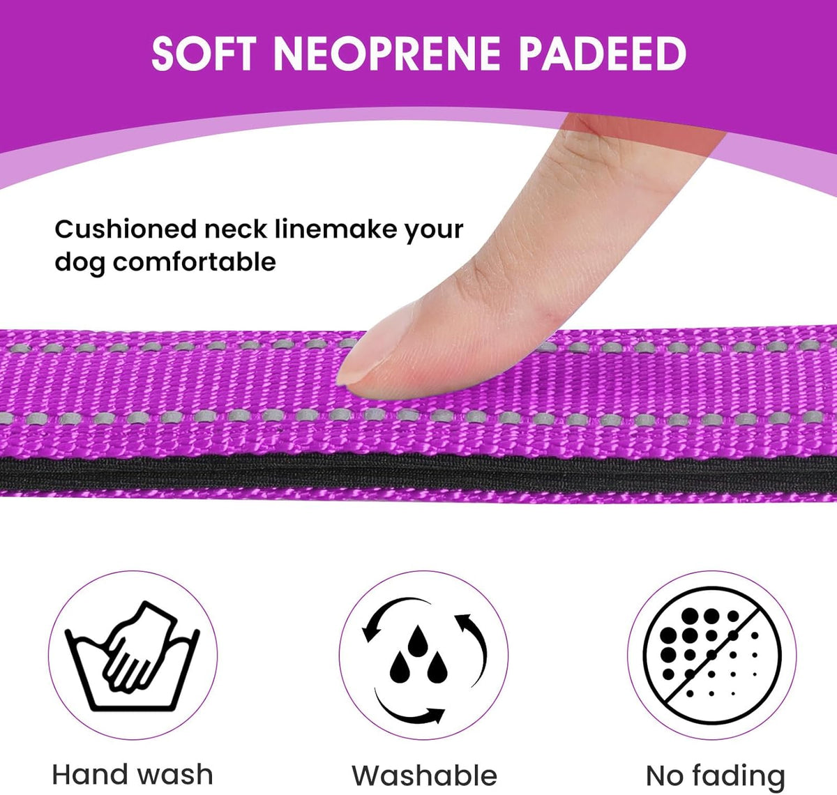 Reflective Dog Collar Padded with Soft Neoprene Breathable Quick Release Basic Dog Collars for