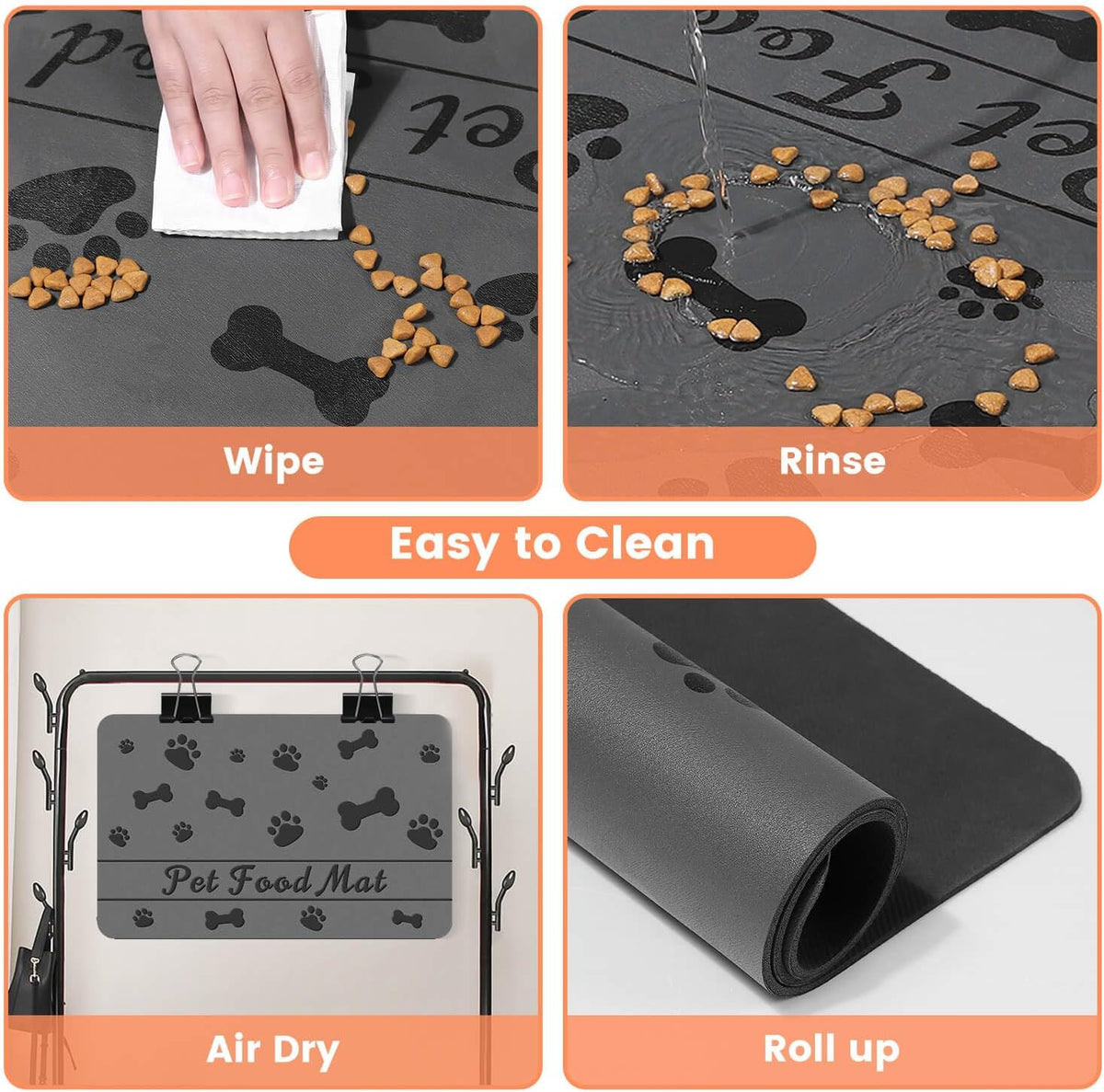 Pet Feeding Mat-Absorbent Pet Placemat for Food and Water Bowl, with Waterproof Rubber Backing
