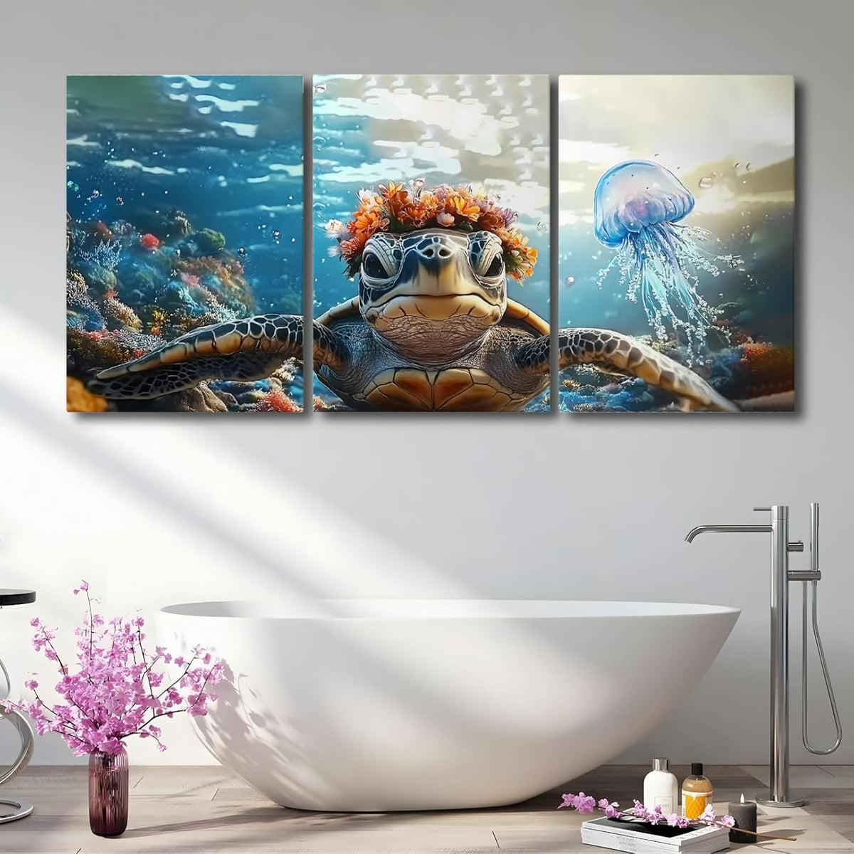 Wivsev Sea Turtle Canvas Wall Art,Under Sea Wall Art,Sea Life Pictures Wall Decor,Ocean Animal