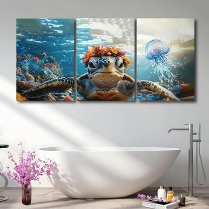 Wivsev Sea Turtle Canvas Wall Art,Under Sea Wall Art,Sea Life Pictures Wall Decor,Ocean Animal