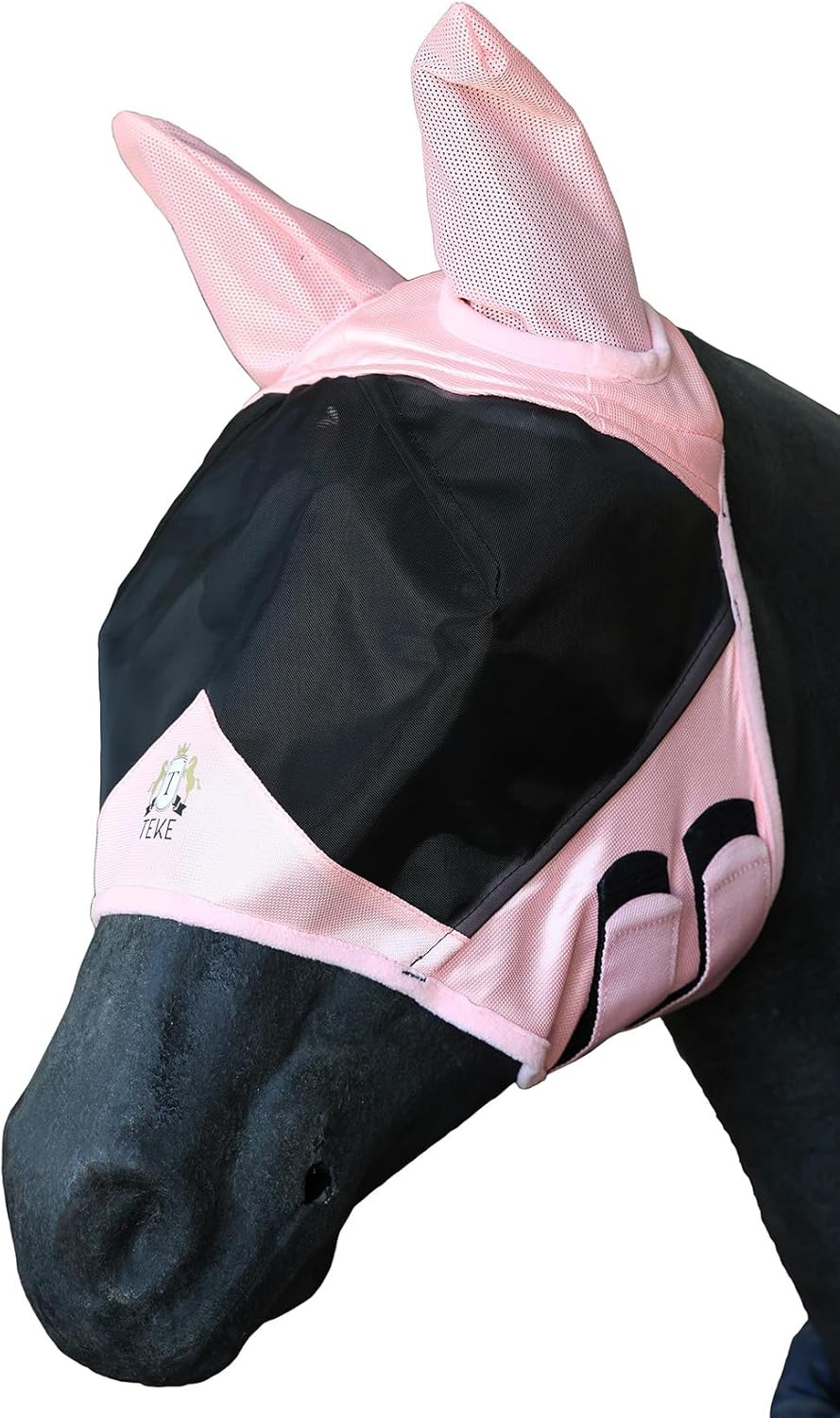 T TEKE Fine Mesh Horse Fly Mask w/Ears, UV Blocking 3D Eye Visor with Extra Fleece Cushioned
