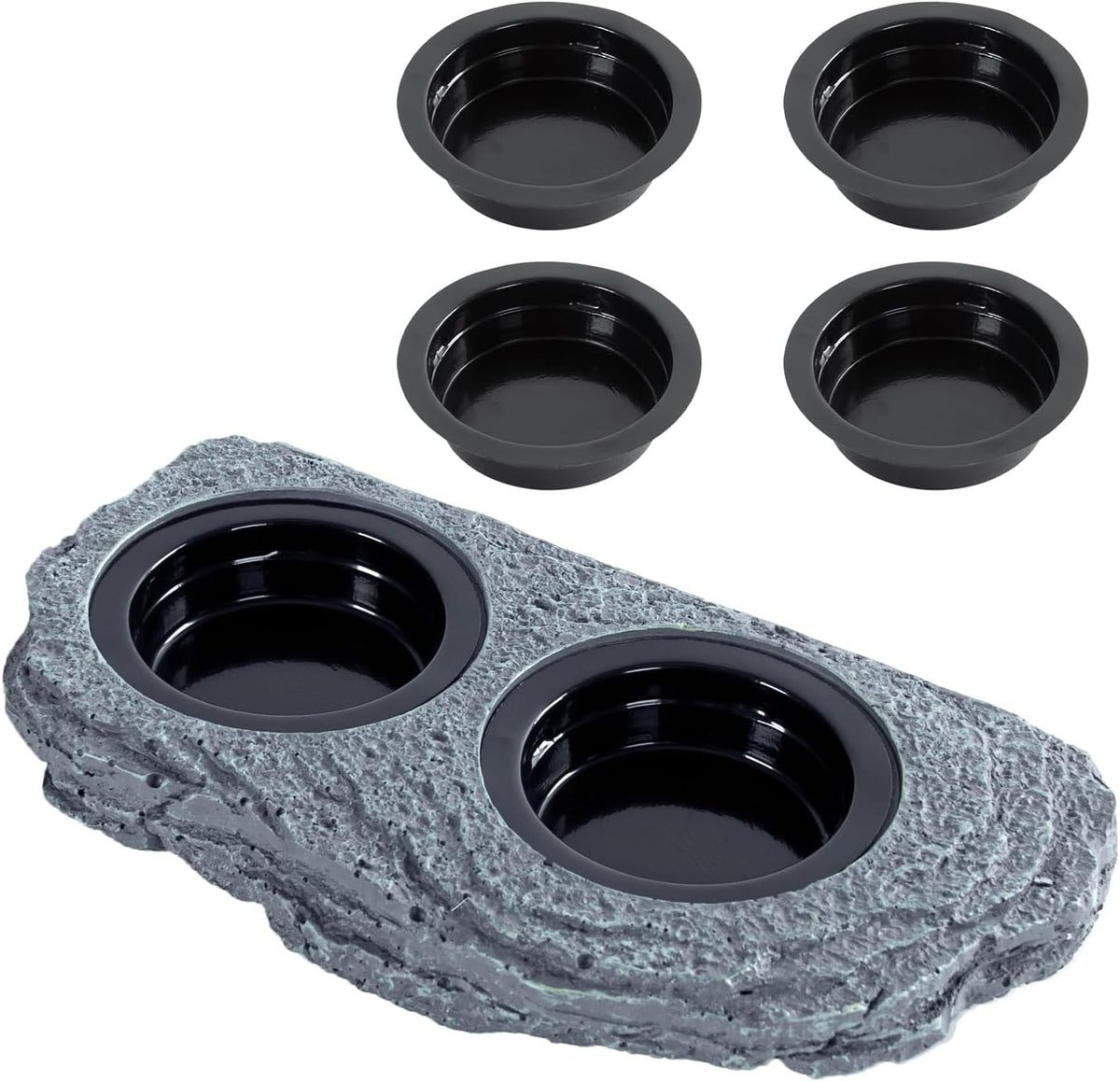 Wacool Magnetic Gecko Ledge - Double Bowl Reptile Feeding Tray with 6 Feeding Cups for Geckos