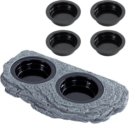 Wacool Magnetic Gecko Ledge - Double Bowl Reptile Feeding Tray with 6 Feeding Cups for Geckos