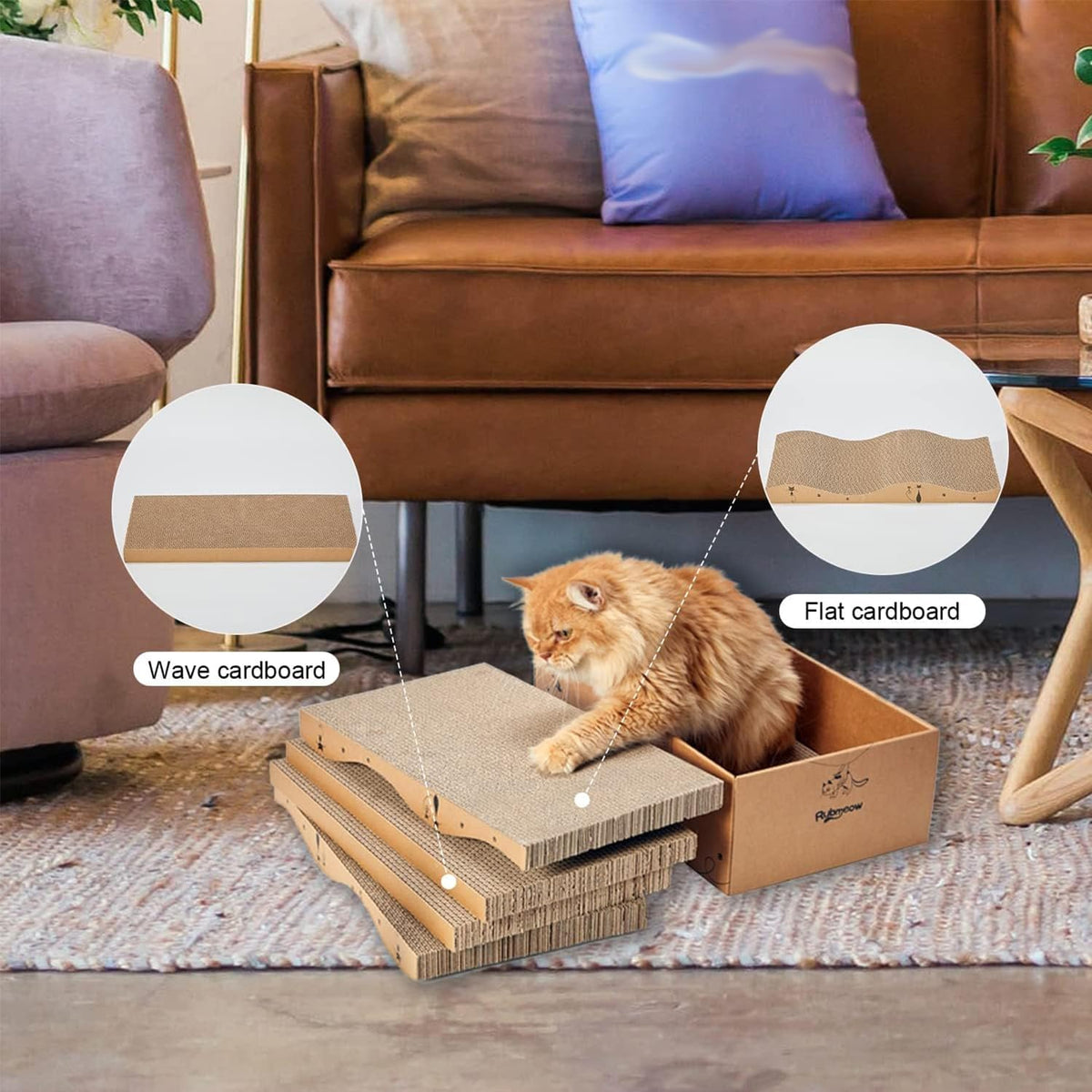 Cat Scratcher Cardboard Scratch Pad Box for Indoor Cats,5pcs Scratching Board Bed Reversible