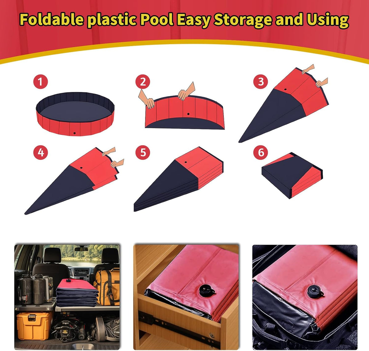 Foldable Dog Pool, 47" x 12" Kiddie Pool with Hard Plastic, Non-Slip Dog Bath Tub for Outdoor