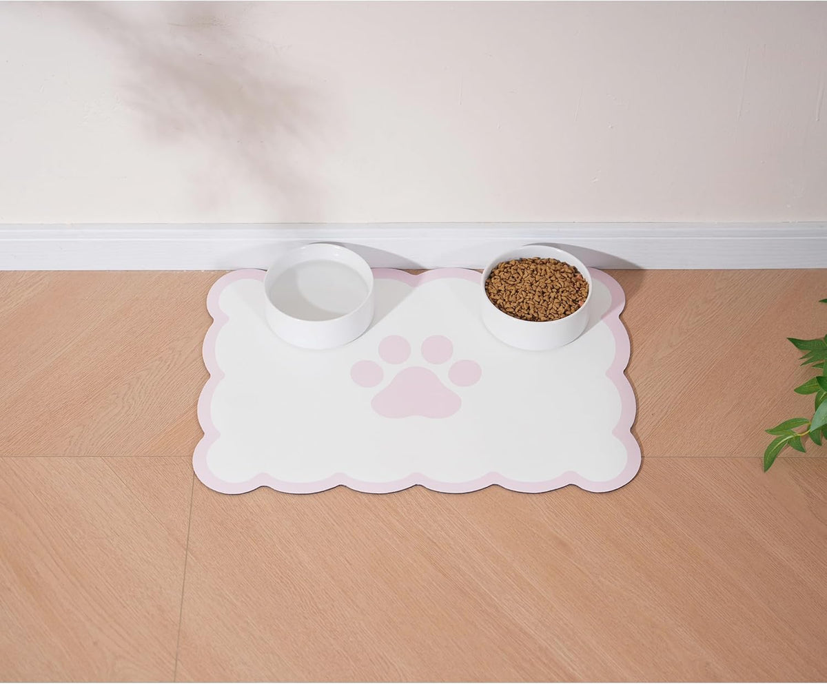 Ralxion Scalloped Dog Feeding Mat, Absorbent Mats for Dog Food and Water Bowl, Dispenser, Cute