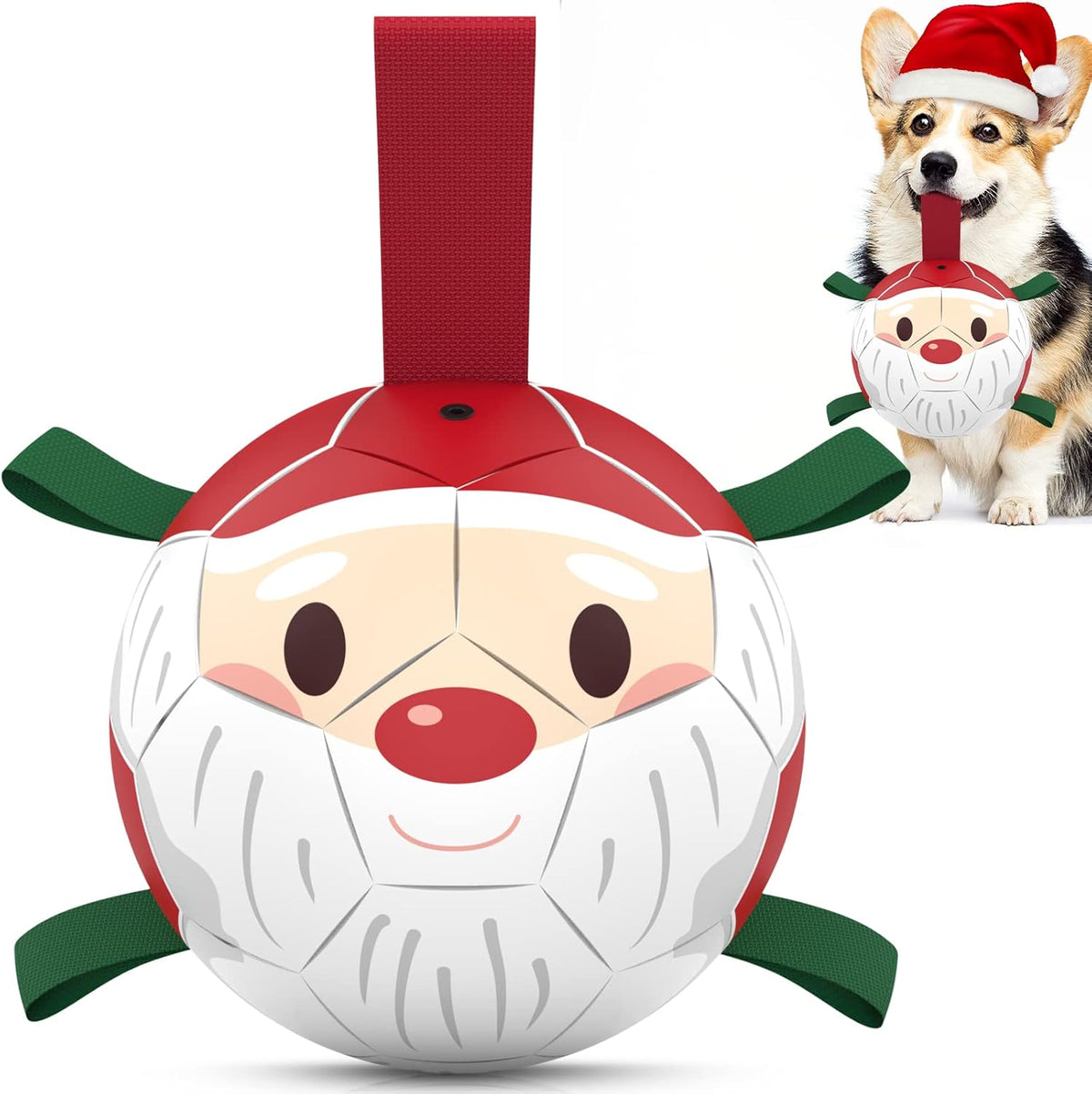 QDAN Christmas Dog Balls with Straps, Soccer Ball for Dogs for Small Medium Breed, Tug Toys for Dog