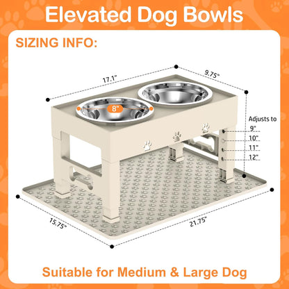Elevated Dog Bowls with Mat, Raised Dog Food Bowl Stand with 2 Stainless Steel Bowls, 5 Height