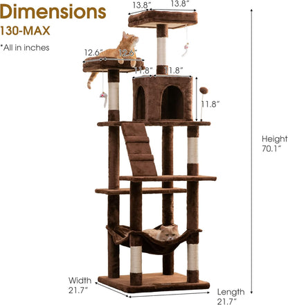 MWPO 70.1-Inch Large Cat Tree, Multi-Level Tall Cat Tower for Indoor Cats, Plush Cat Condo with Big