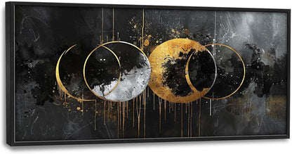 Quorin Abstract Sun Moon Large Wall Art Black and Gold Circle Pictures Sun and Moon Wall Decor