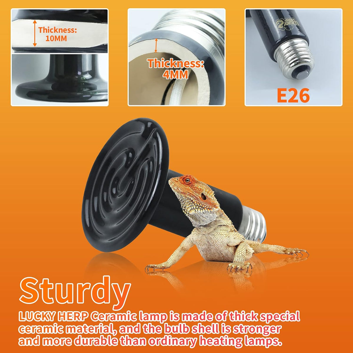 LUCKY HERP 75W Ceramic Heat Emitter, Reptile Heat Bulbs, Ceramic Heat Lamp for Reptiles, Amphibian