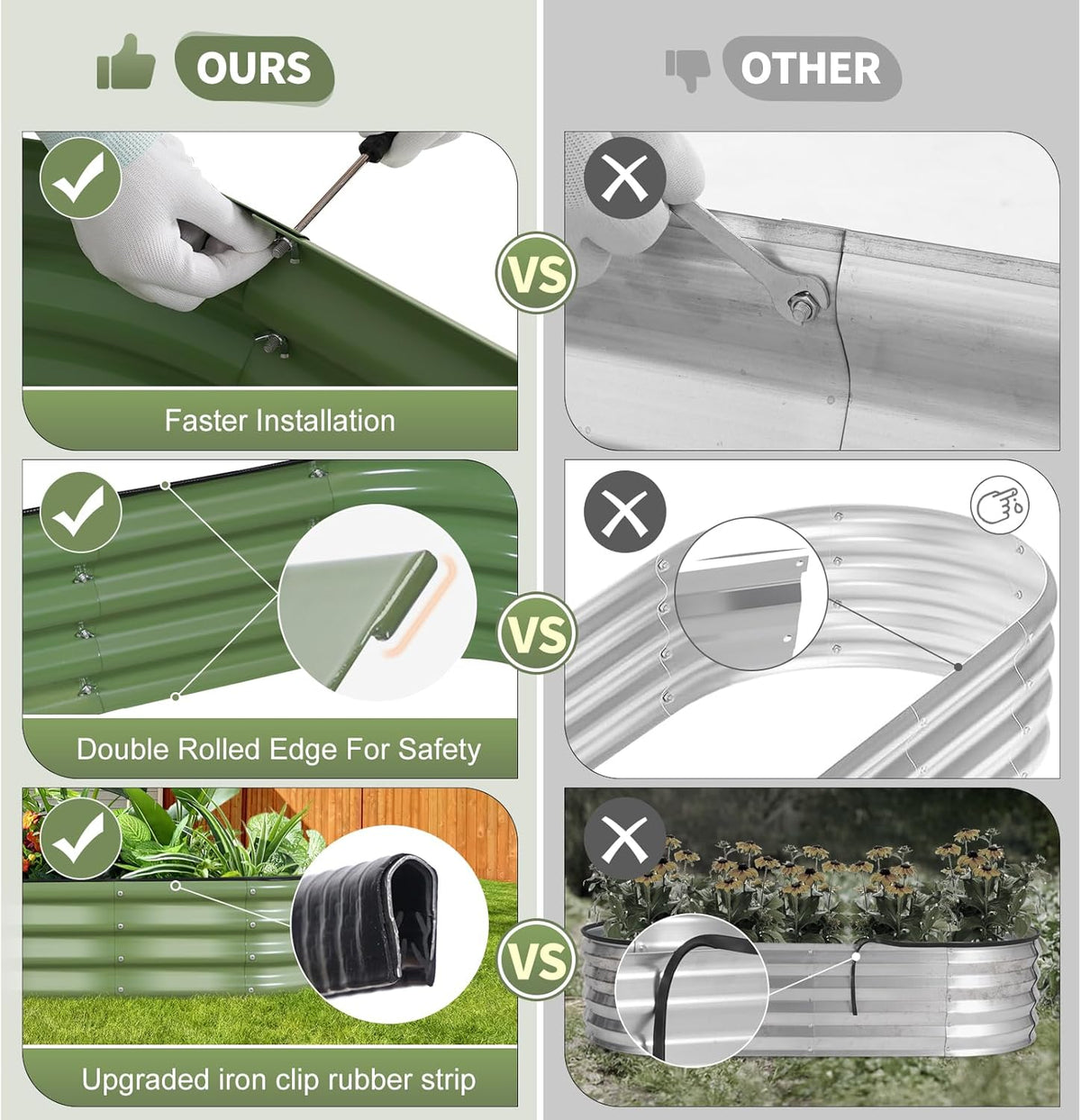 Galvanized Raised Garden Bed - 8x2x1FT Metal Planter Boxes Outdoor | Oval Steel Raised Bed Kit for