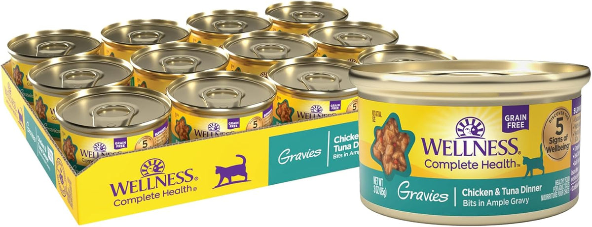 Wellness Complete Health Gravy Adult Wet Cat Food, Natural, Protein-Rich, Grain Free, 3 Ounce, 12