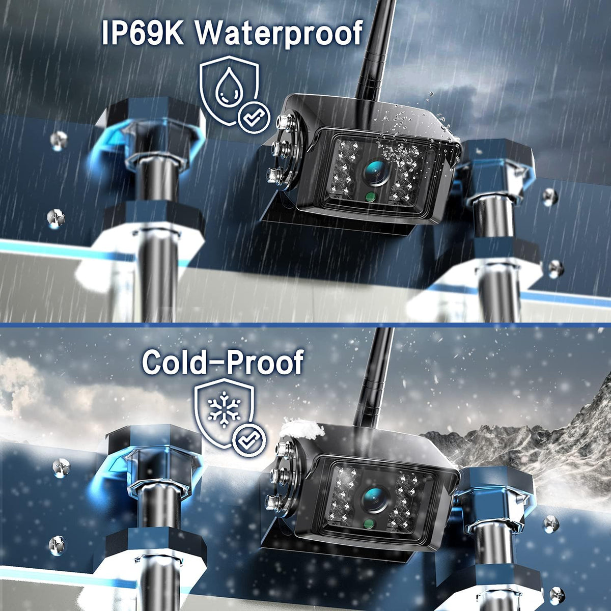 1080P Wireless Backup Camera System with 10 Inch DVR 4 Split Monitor, IP69 Waterproof Stable Signal