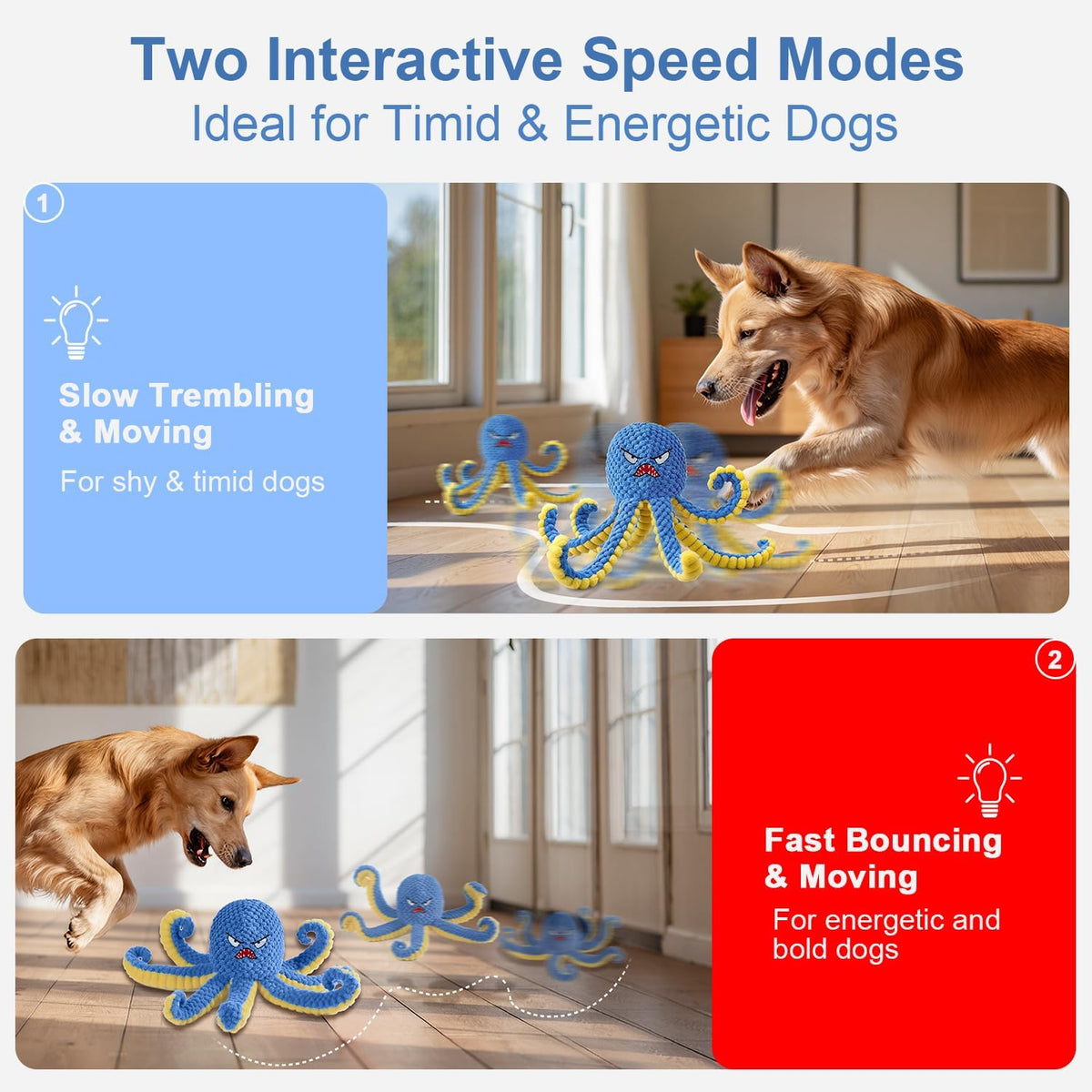 Interactive Dog Toys Octopus,Durable Automatic Jumping Dog Toy to Keep Them Busy,Squeaky Moving Tug