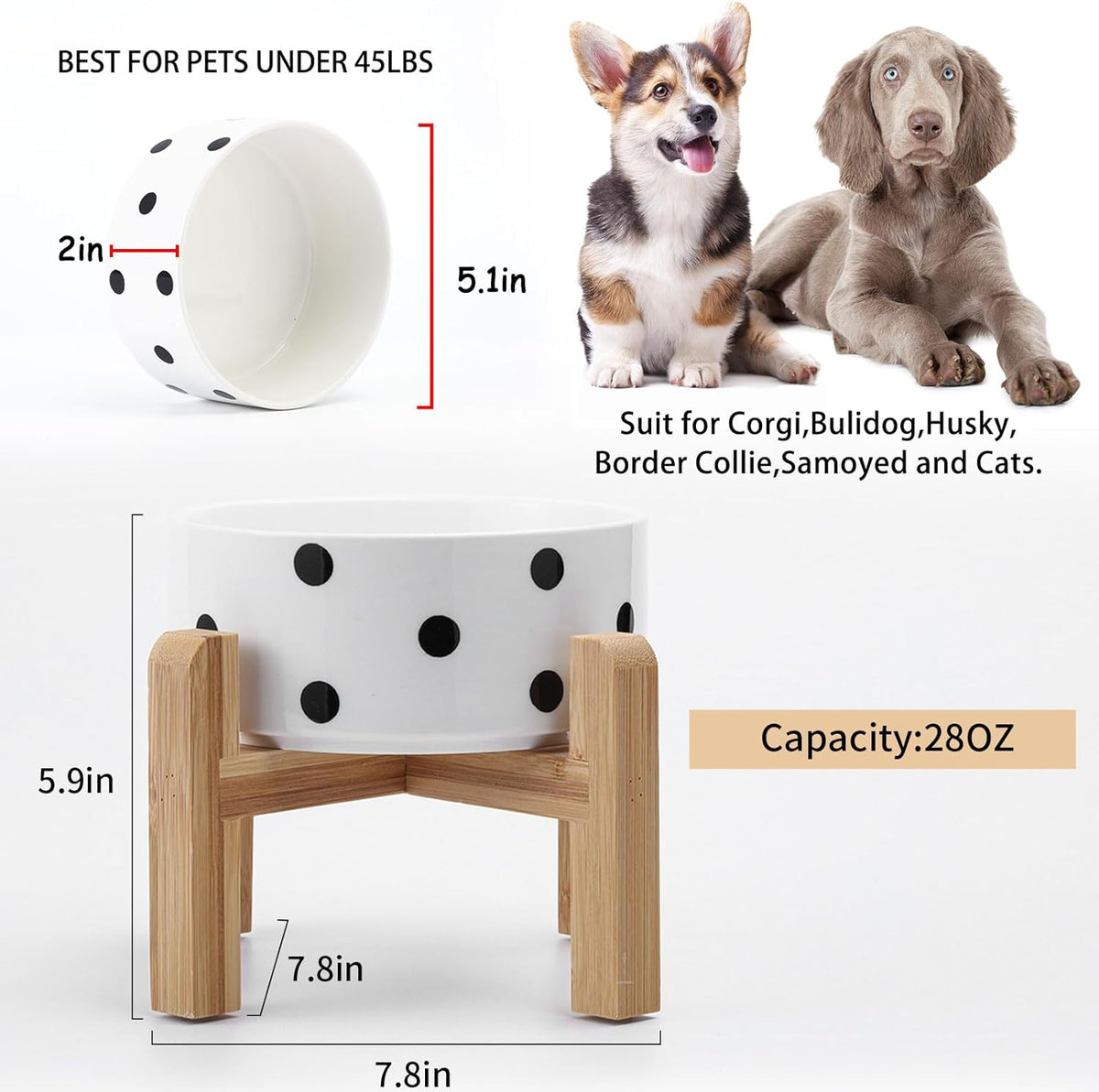 Petygooing 28 OZ Elevated/Raised Ceramic Dog Bowl for Small Medium Breeds, Dog Food Water Dish with