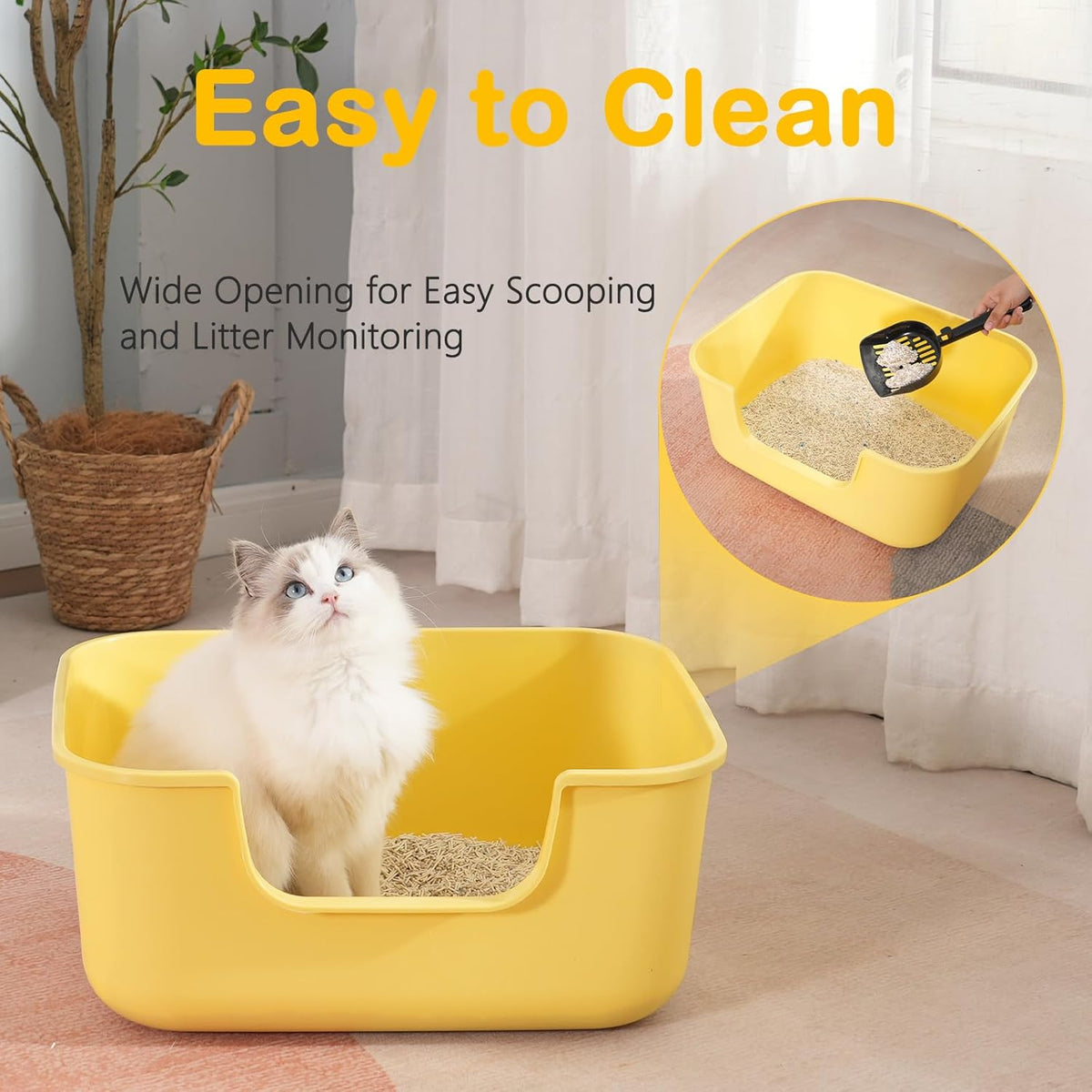 Large Cat Litter Box with High Sides,Cat Boxes for Indoor Cats,Cat Litter Pan for Kitty,Litter Box