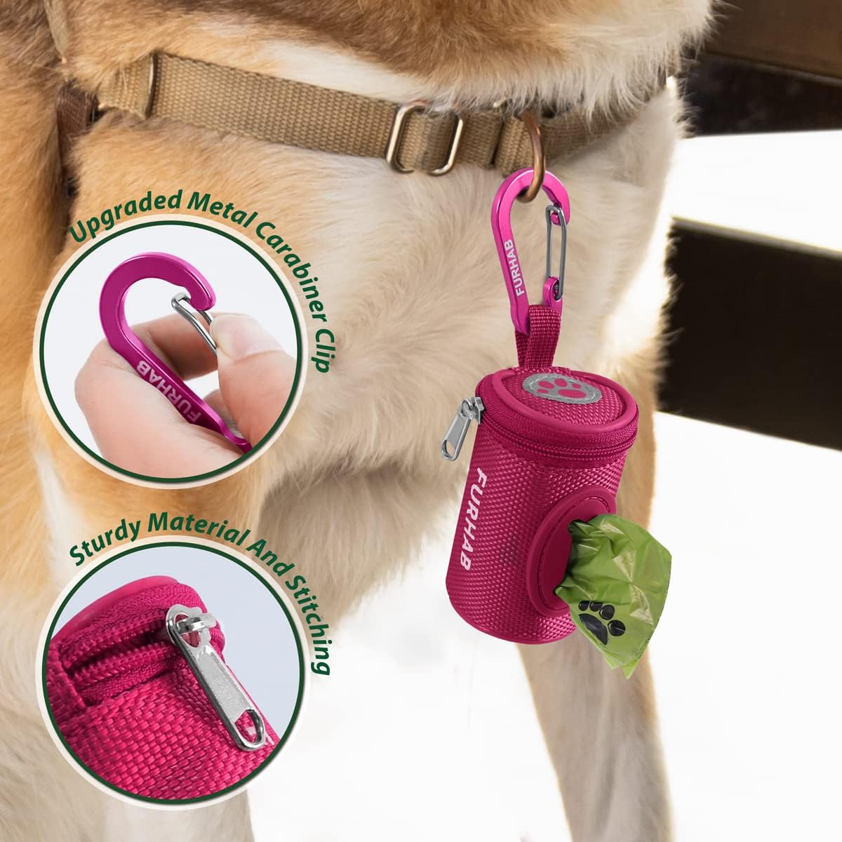 Dog Poop Bag Holder for Leash Doggie Waste Bag Dispenser Soft Fabric Puppy Potty Carrier Small