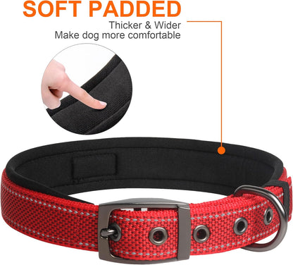 Fida Heavy Duty Dog Collar, Ultra Comfortable Soft Neoprene Padded, Adjustable Reflective Nylon Pet
