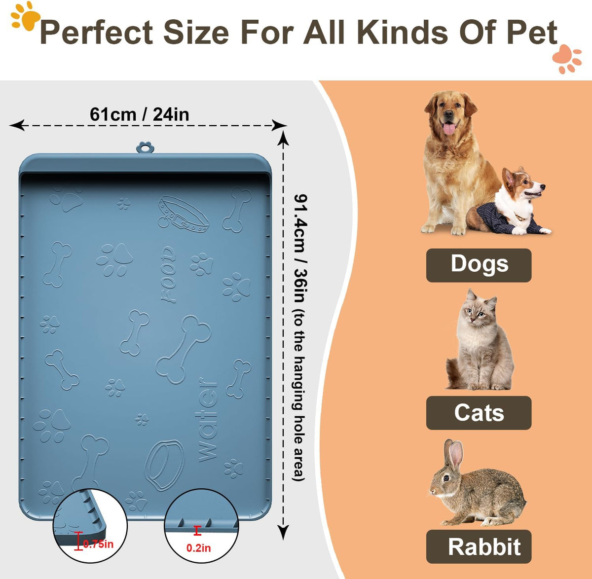 Dog Food Mat - Silicone Dog Mat for Food and Water - 36" x 24" Large Pet Feeding Mats with Residue
