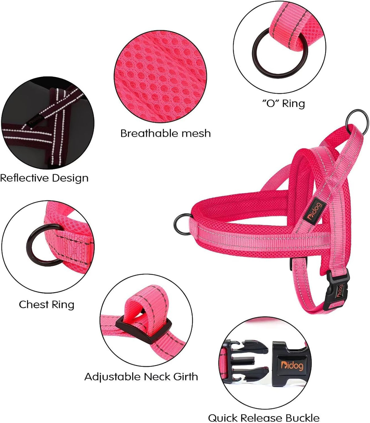 Didog No Pull Dog Harness with Soft Mesh Padded,Reflective & Quick Fit Light Weight Dog Strap Vest