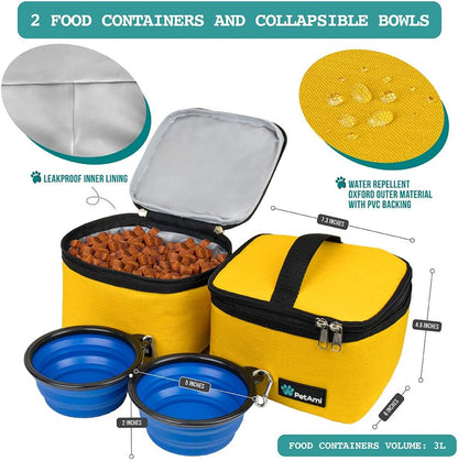 PetAmi Dog Travel Bag, Travel Pet Bag Organizer, Dog Food Travel Bag with Food Container and Bowls