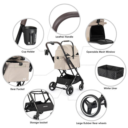 X2 Pet Stroller, Dog Cat Stroller for Small Pets Under 44lbs, Equipped with Detachable & Foldable