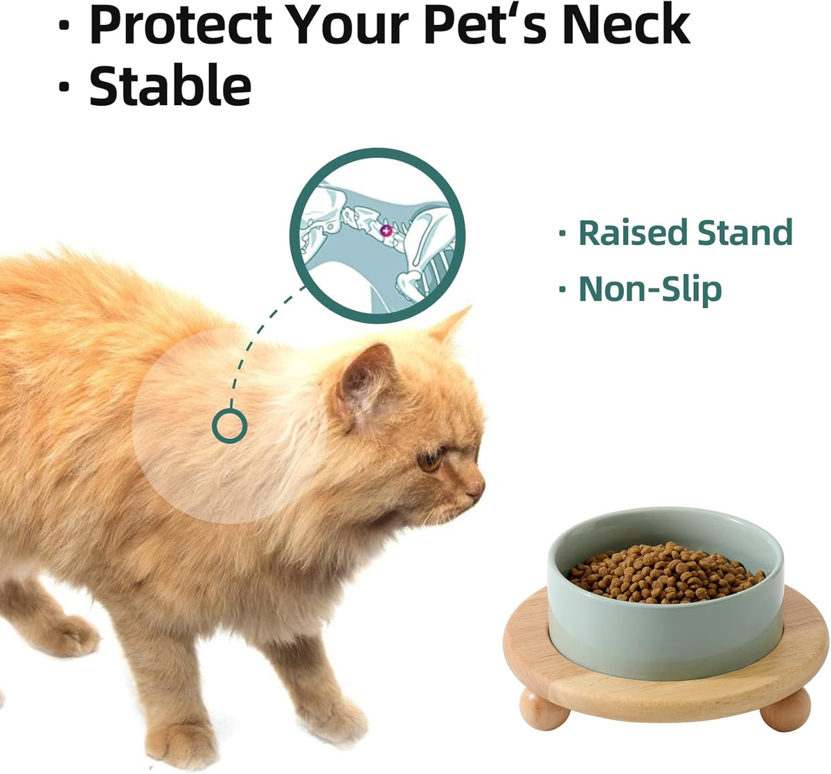 Ceramic Elevated Cat Food and Water Bowl, Kitty Bowl, Raised Cat Dish, Pet Feeder (5.1 in,1 x Light