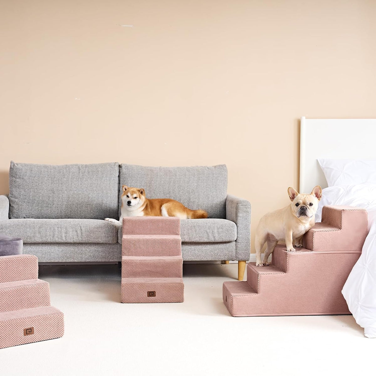EHEYCIGA Dog Stairs for Bed 18" H, 4-Step Dog Steps for High Bed, Pet Steps for Small Dogs and