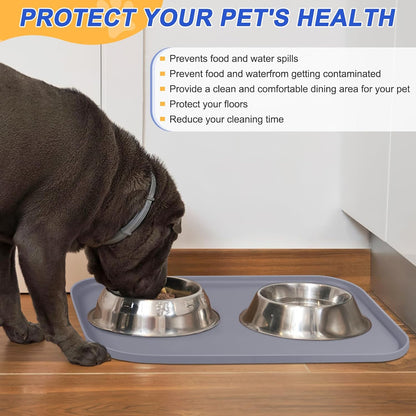 Silicone Pet Feeding Mat with Raised Edge for Food and Water, Dog Bowl Mats, Cat Bowls Placemat