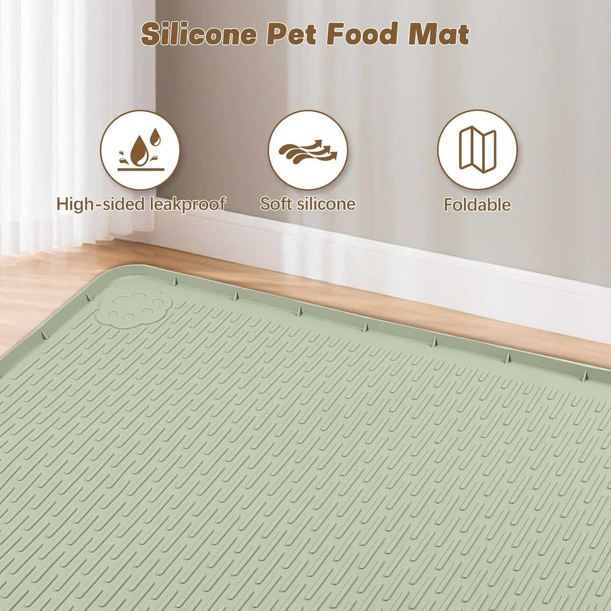 Cat Food Mat, 40" x 28" Extra Large Silicone Pet Feeding Mat with Raised Edge Pet Placemat for Food