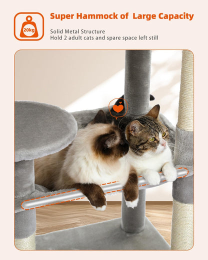 PETEPELA 56.3'' Tall Cat Tree for Indoor Cats, Multi-Level Cat Tower with Super Large Hammock