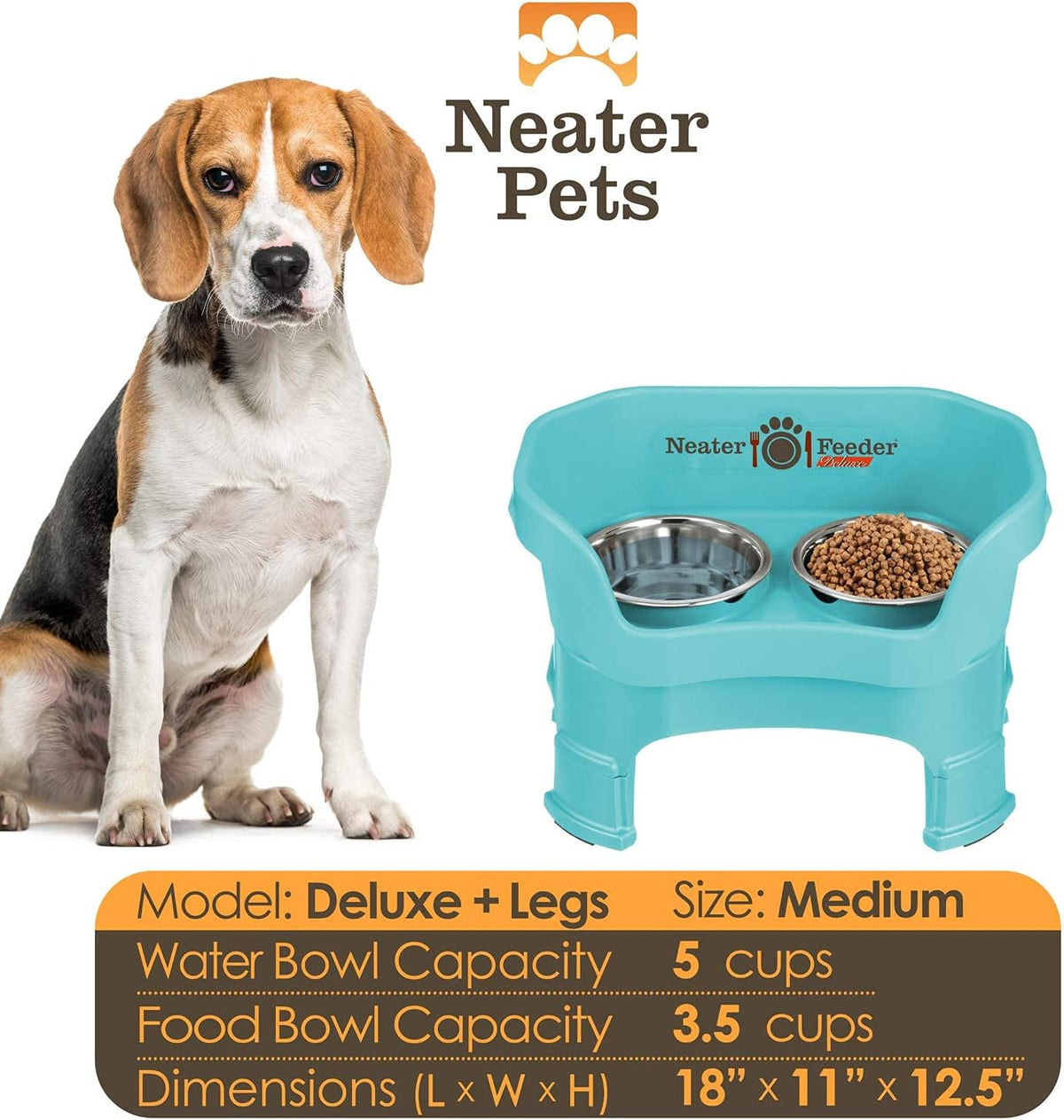 Neater Feeder Deluxe Mess Proof Dog Bowls Elevated Medium Sized Dogs (19-40 lbs) Made in USA, No