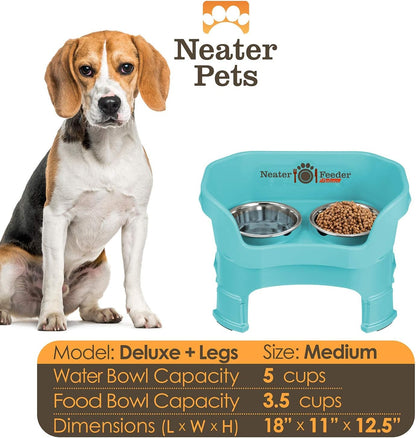 Neater Feeder Deluxe Mess Proof Dog Bowls Elevated Medium Sized Dogs (19-40 lbs) Made in USA, No