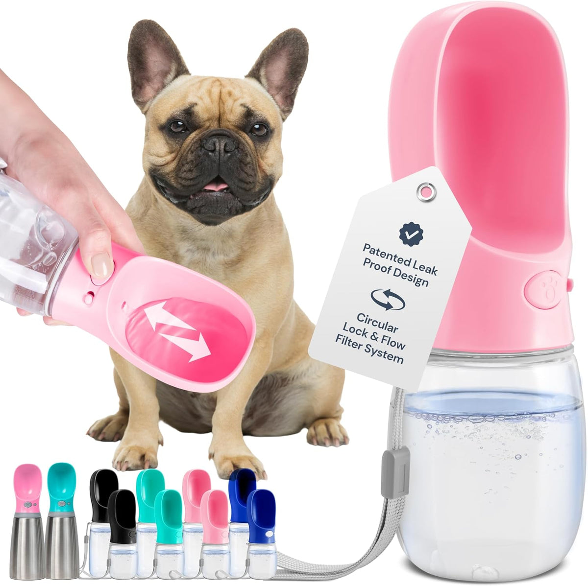 MalsiPree Dog Water Bowl Dispenser - 12 Oz, Pink - Portable Dog Water Bottle & Travel Pet Bowl