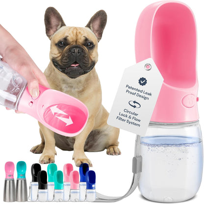 MalsiPree Dog Water Bowl Dispenser - 12 Oz, Pink - Portable Dog Water Bottle & Travel Pet Bowl