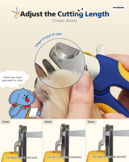 PETHROOM] Professional Dog Nail Clipper with Transparent Guard & Nail File | Adjustable Cutting