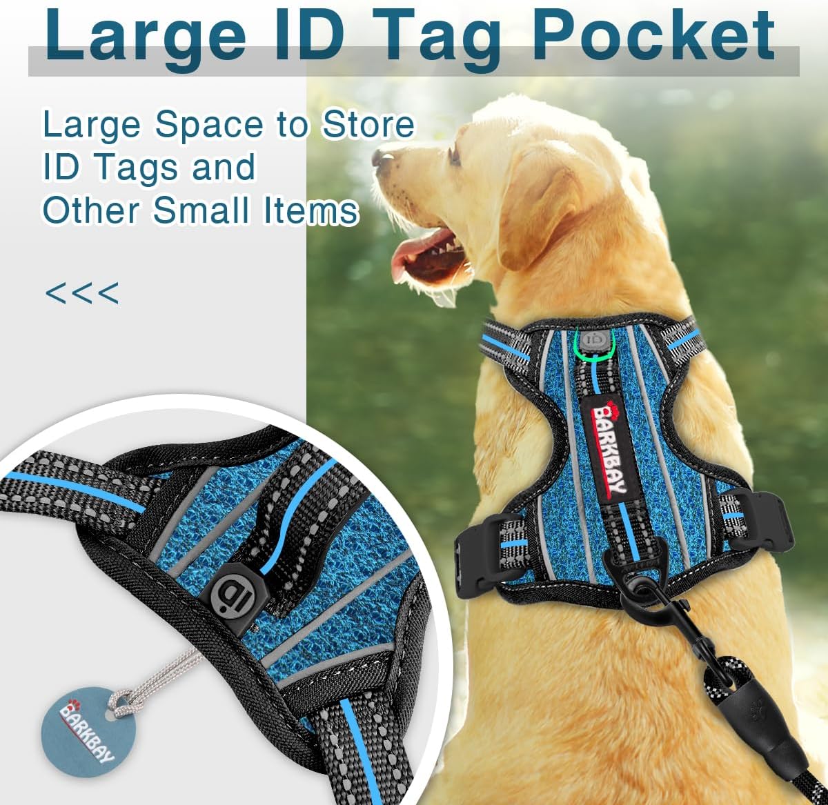 BARKBAY Dog Harness No Pull with ID Tag Pocket - Heavy Duty, Reflective, Easy Control for Large