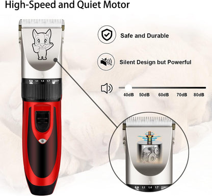 Dog Grooming Kit Clippers, Low Noise, Electric Quiet, Rechargeable, Cordless, Pet Hair Thick Coats