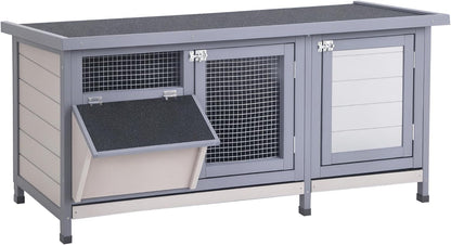 PawHut Wooden Rabbit Hutch Bunny Hutch Cage Guinea Pig with Waterproof Roof, No Leak Tray and