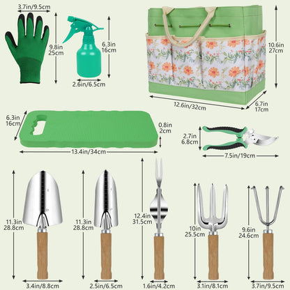 Gardening Tools 10-Piece Heavy Duty Stainless Steel Hand Tools with Durable Garden Tools Storage
