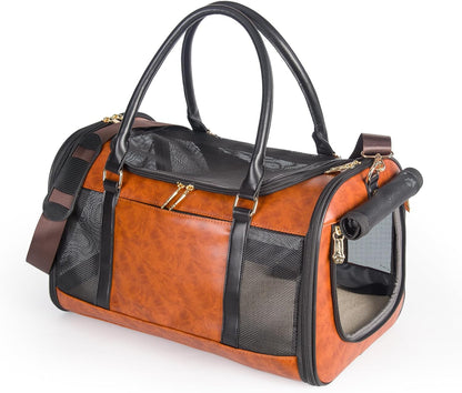 Dog Soft-Sided Carriers Pet Carrier for Small Dogs Cats, Fashion PU Leather Small Dog Carrier Pet