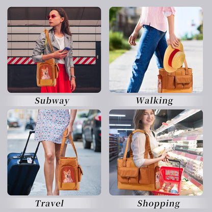 Cat Carrier, Dog Carrier, Pet Carrier, Foldable Waterproof Premium PU Leather Oxford Cloth Dog
