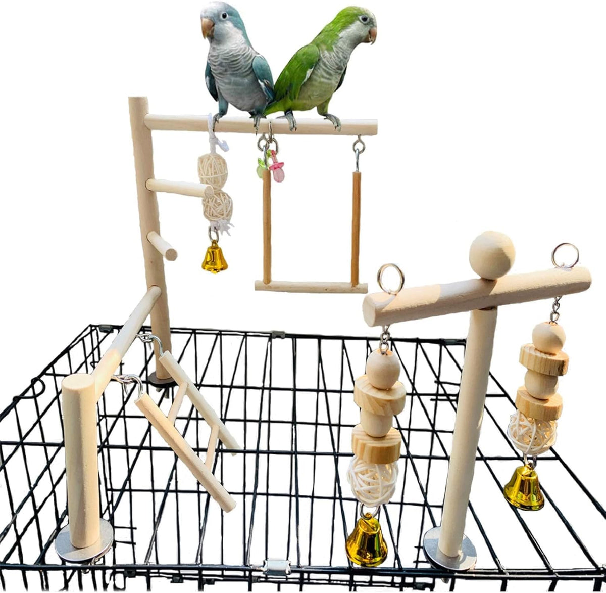 Hamiledyi Small Bird Playground Natural Wood for Top of Cage Bird Play Stand Bird Stands for