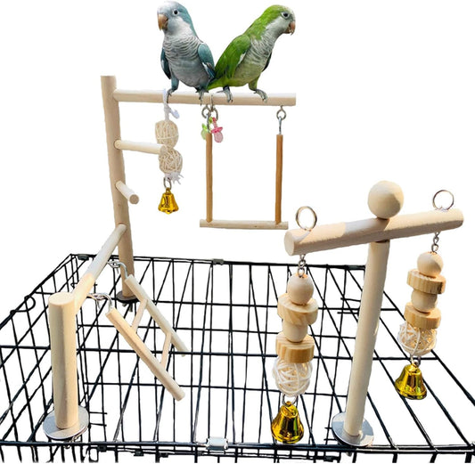 Hamiledyi Small Bird Playground Natural Wood for Top of Cage Bird Play Stand Bird Stands for