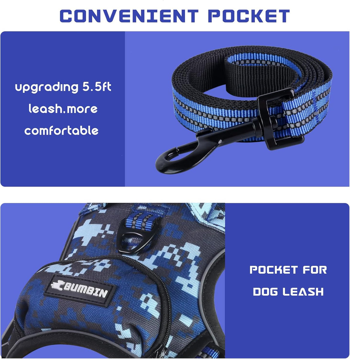 BUMBIN Dog Harness for Large Dogs, No Pull Adjustable No Choke Pet Vest with Dog Leash Fit Smart
