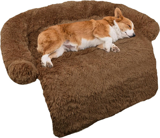 GGIB Calming Dog Bed Fluffy Plush Dog Mat for Furniture Protector with Removable Washable Cover for
