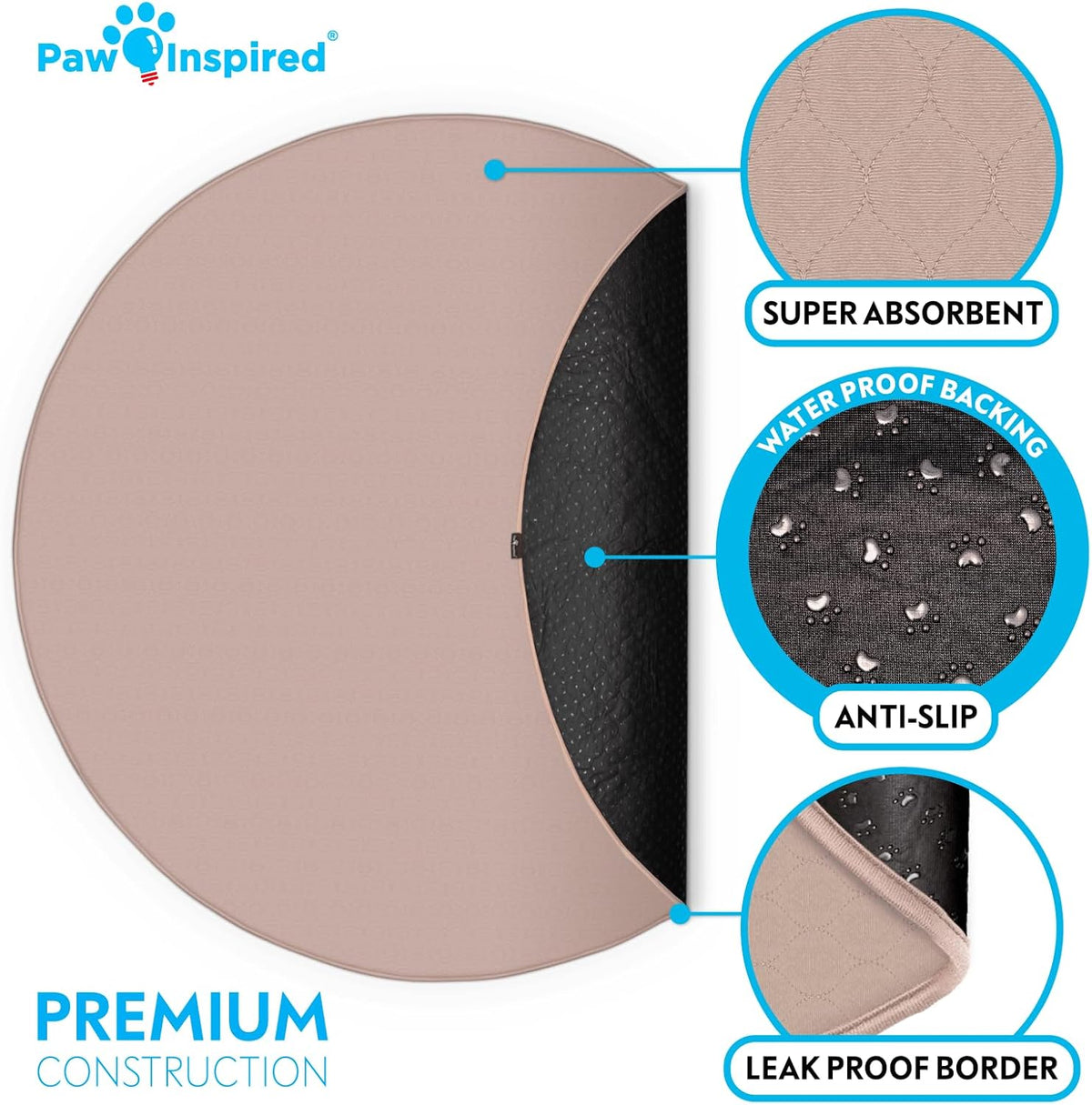 Paw Inspired Round Washable Pee Pad for Dogs | Reusable Puppy Pad for Potty Training, Whelping